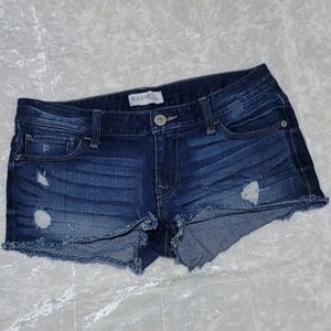 Express Distressed Raw Hem Shortie Mid-Rise Shorts